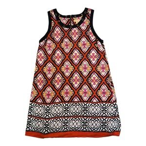 Takara Sleeveless Shift Dress Size Medium Multicolor Geometric Boho Tribal Print